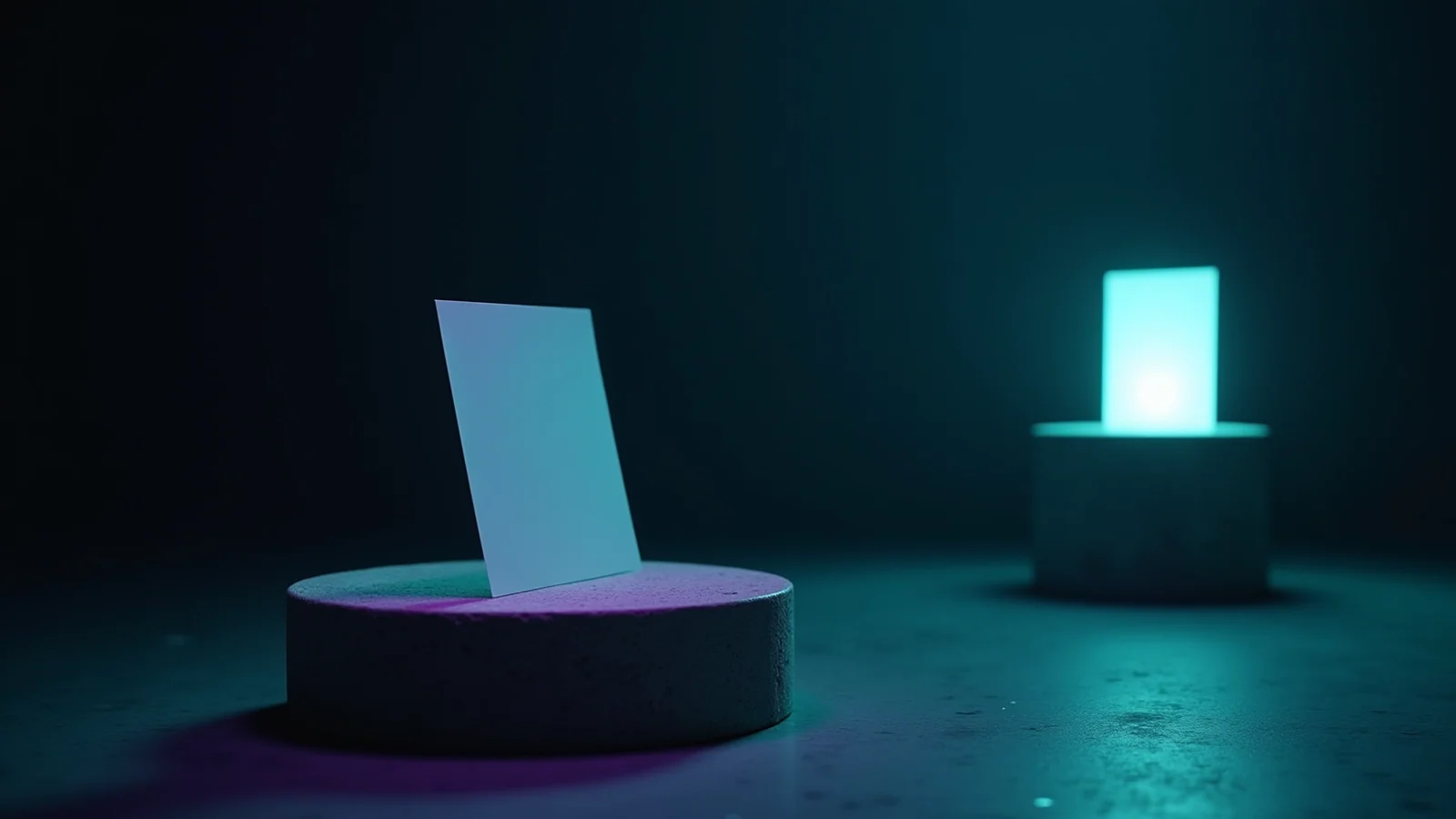A dated primary-source document glows on a solid pedestal while a second, lighter coverage card floats on a separate track, the two never overlapping.