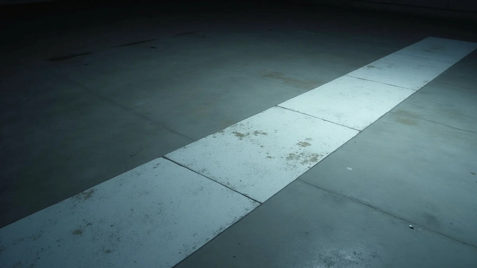 One crisp white painted stripe running across a bare concrete floor, with a fainter pale band of older paint beside it.