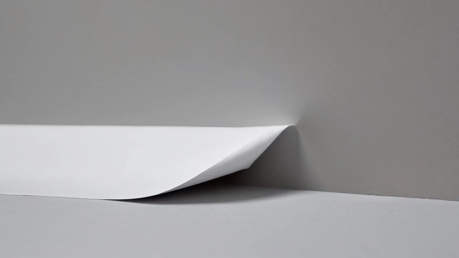 A wall calendar page curling at one corner under flat grey light, its printed date obscured, pinned above a second identical page.